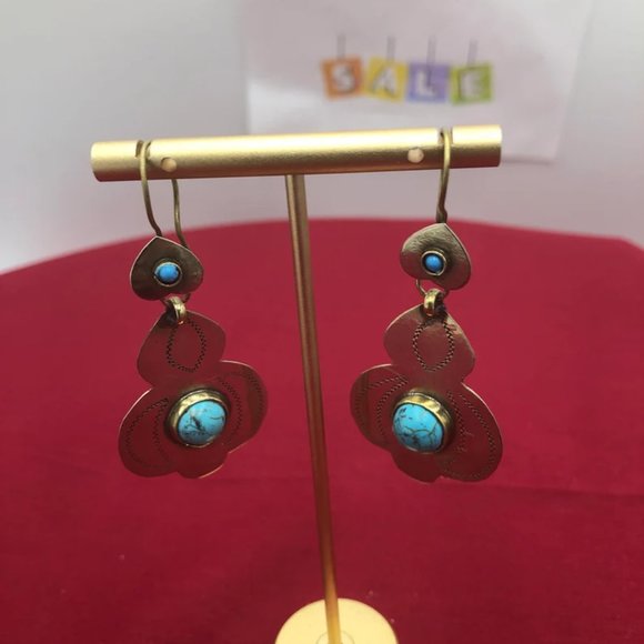 Turkman Style Tribal Dangling Earrings, Stones Antique Earrings, Kuchi Boho - Picture 5 of 6